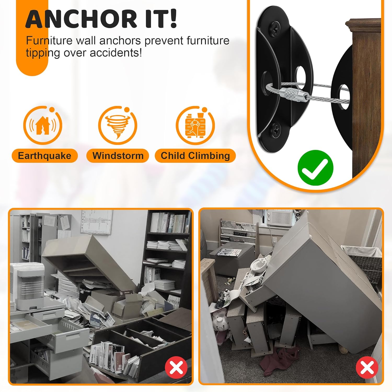 6 Sets Anti Tip Furniture Wall - Earthquake Anchor Strap 评论和价格